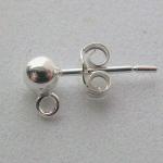 Sterling Silver Earwires: Ball & Post 4mm w / Loop / Nut, 10 pieces