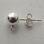 Sterling Silver Earwires: Ball & Post 6mm w / Loop / Nut, 10 pieces
