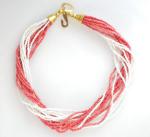 Necklaces: Twisted Seedbeads Red and White 15 - 16 inches