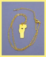 Heart of Vermont Charm: Shiny Gold Plate with a Heart, 17 inch chain